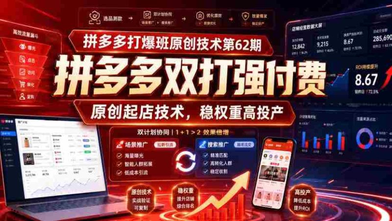 拼多多打爆班原创技术第62期,拼多多双打强付费,原创起店技术,稳权重高投产-OG资源站