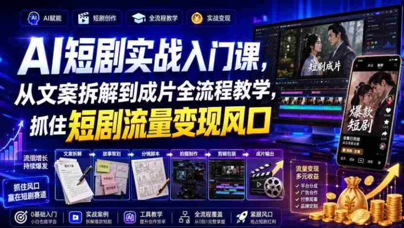 AI短剧实战入门课，从文案拆解到成片全流程教学，抓住短剧流量变现风口-OG资源站