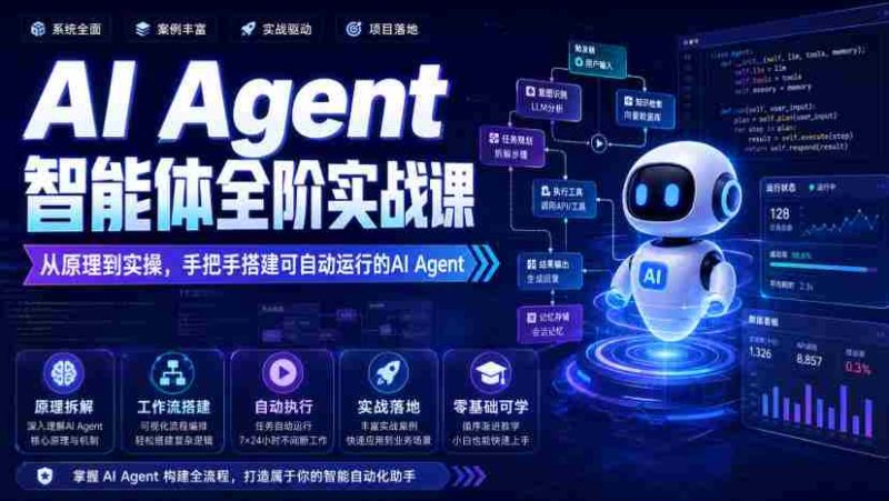 AI Agent智能体全阶实战课,从原理到实操,手把手搭建可自动运行的AI Agent-OG资源站