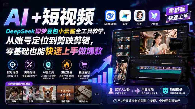 (19759期) AI+短视频|DeepSeek即梦豆包小云雀全工具教学,从账号定位到剪映剪辑,零基础也能快速上手做爆款-OG资源站