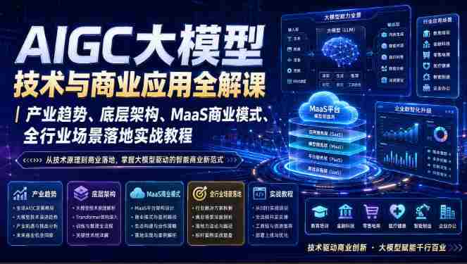 AIGC大模型技术与商业应用全解课|产业趋势、底层架构、MaaS商业模式、全行业场景落地实战教程-OG资源站