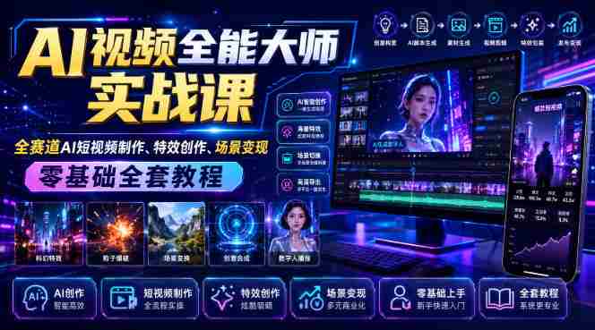AI视频全能大师实战课|全赛道AI短视频制作、特效创作、场景变现零基础全套教程-OG资源站