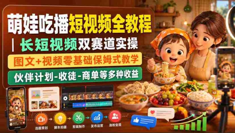 萌娃吃播短视频全教程|长短视频双赛道实操,图文+视频零基础保姆式教学,伙伴计划-收徒-商单等多种变现方式-OG资源站