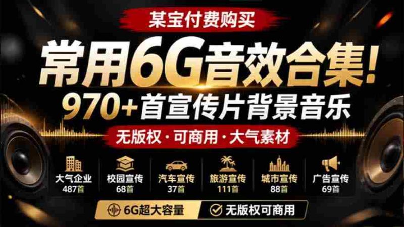 (19764期)某宝付费购买,常用6G音效合集!970+首宣传片背景音乐,无版权可商用大气素材,分类清晰,高质量内容-OG资源站