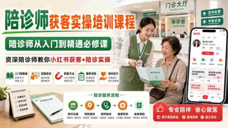 陪诊师获客实操培训课程,陪诊师从入门到精通必修课,资深陪诊师教你小红书获客+陪诊实操-OG资源站