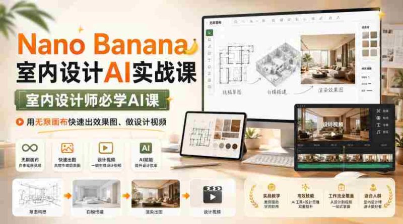 Nano Banana室内设计AI实战课,室内设计师必学AI课,用无限画布快速出效果图、做设计视频-OG资源站