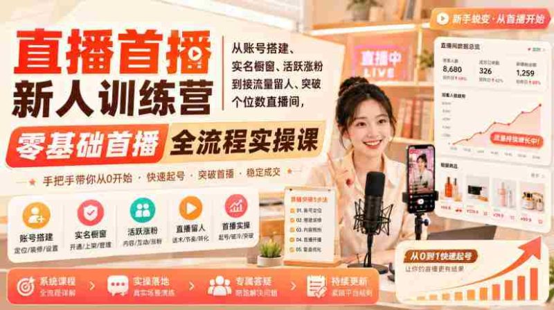 直播首播新人训练营|从账号搭建、实名橱窗、活跃涨粉到接流量留人、突破个位数直播间,零基础首播全流程实操课-OG资源站