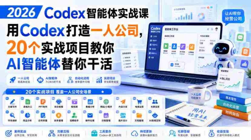 2026 Codex智能体实战课,用Codex打造一人公司,20个实战项目教你AI智能体替你干活-OG资源站