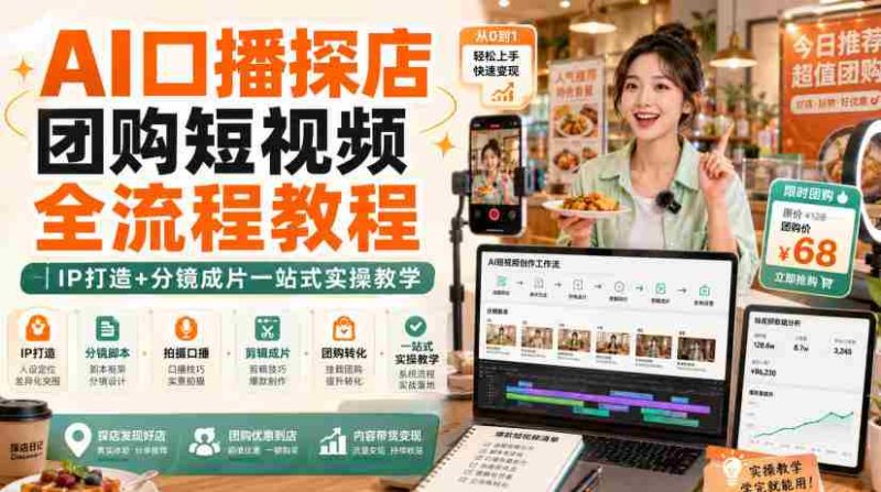 AI口播探店团购短视频全流程教程|IP打造+分镜成片一站式实操教学-OG资源站