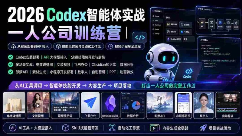 (19876期)2026Codex智能体实战|一人公司训练营|从安装部署到API接入|技能包封装与自动化工作流|视频小程序全流程-OG资源站