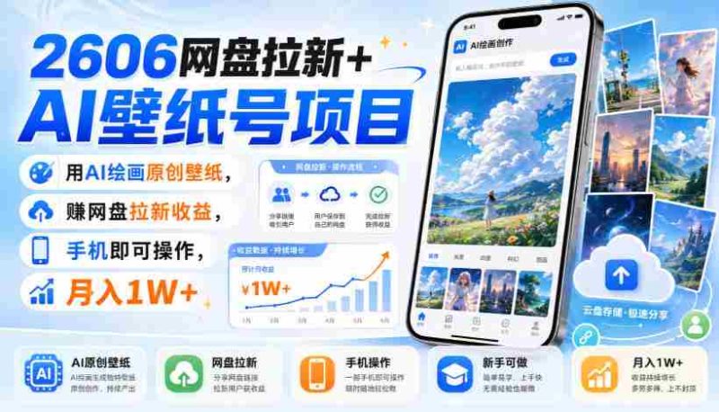 2606网盘拉新+AI壁纸号项目，用AI绘画原创壁纸，賺网盘拉新收益，手机即可操作，月入1W+-OG资源站