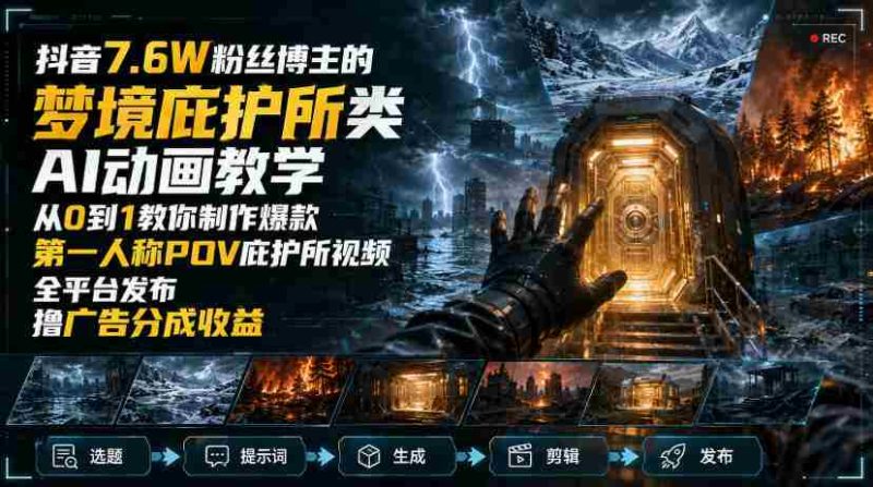 抖音7.6W粉丝博主的梦境庇护所类AI动画教学，从0到1教你制作爆款第一人称POV庇护所视频，全平台发布撸广告分成收益-OG资源站