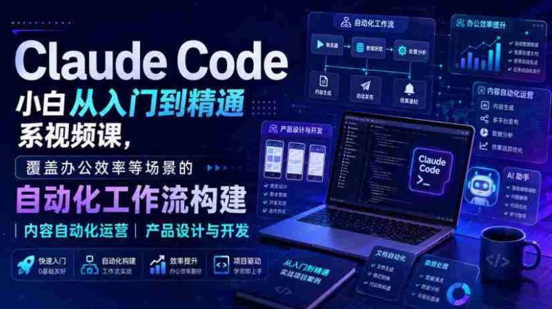 Claude Code小白从入门到精通系视频课，覆盖办公效率等场景的自动化工作流构建|内容自动化运营|产品设计与开发-OG资源站