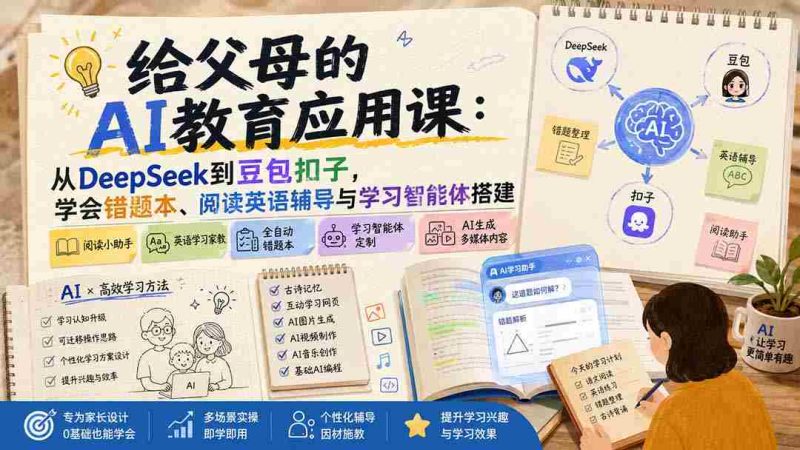(19890期)给父母的AI教育应用课:从DeepSeek到豆包扣子,学会错题本、阅读英语辅导与学习智能体搭建-OG资源站