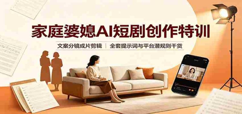 家庭婆媳AI短剧创作特训:文案分镜成片剪辑,全套提示词与平台潜规则干货-OG资源站