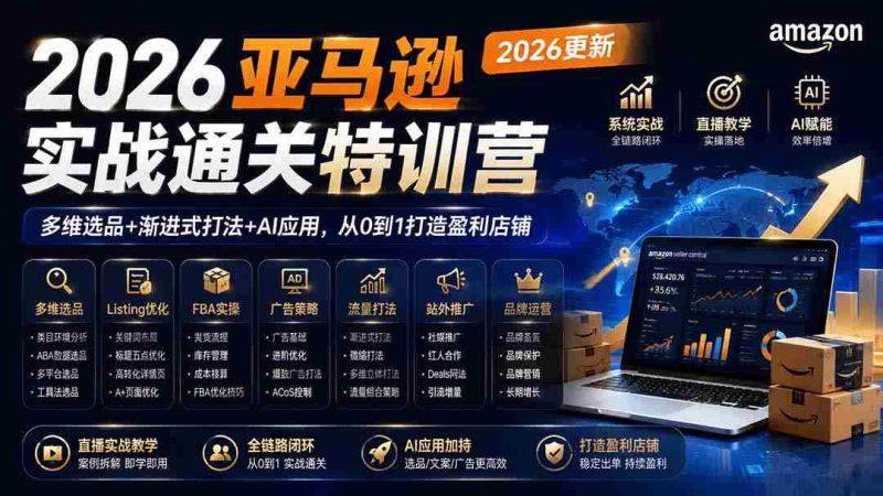 (19907期)2026亚马逊实战通关特训营-2026更新,多维选品+渐进式打法+AI应用,从0到1打造盈利店铺-OG资源站