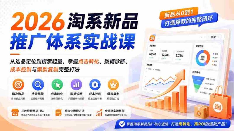 （19908期）2026淘系新品推广体系实战课：从选品定位到搜索起量，掌握点击转化、数据诊断、成本控制与爆款复制完整打法-OG资源站