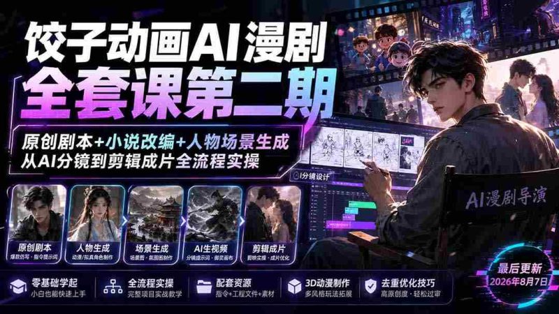 （19910期）饺子动画AI漫剧全套课第二期：原创剧本+小说改编+人物场景生成，从AI分镜到剪辑成片全流程实操-OG资源站