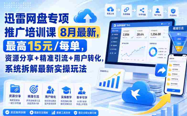 迅雷网盘专项推广培训课8月最新，最高15米/每单，资源分享+精准引流+用户转化，系统拆解最新实操玩法（持续更新）-OG资源站