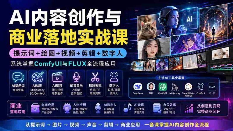 (19913期)AI内容创作与商业落地实战课:提示词+绘图+视频+剪辑+数字人,系统掌握ComfyUI与FLUX全流程应用-OG资源站