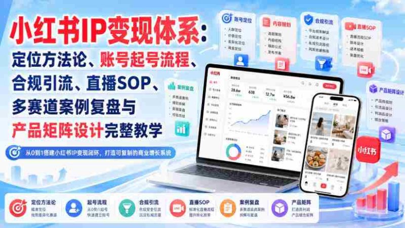 小红书IP变现体系:定位方法论、账号起号流程、合规引流、直播SOP、多赛道案例复盘与产品矩阵设计完整教学-OG资源站
