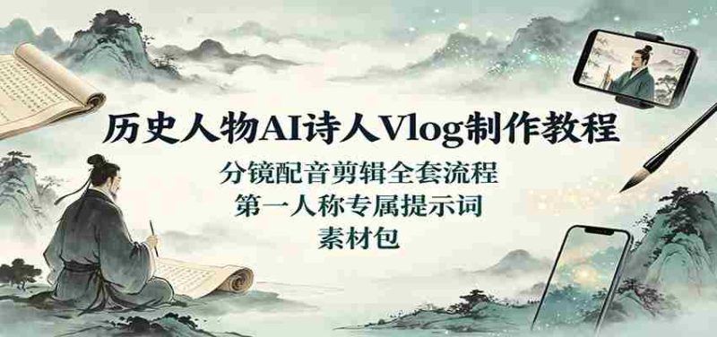 历史人物AI诗人Vlog制作教程:分镜配音剪辑全套流程,第一人称专属提示词素材包-OG资源站