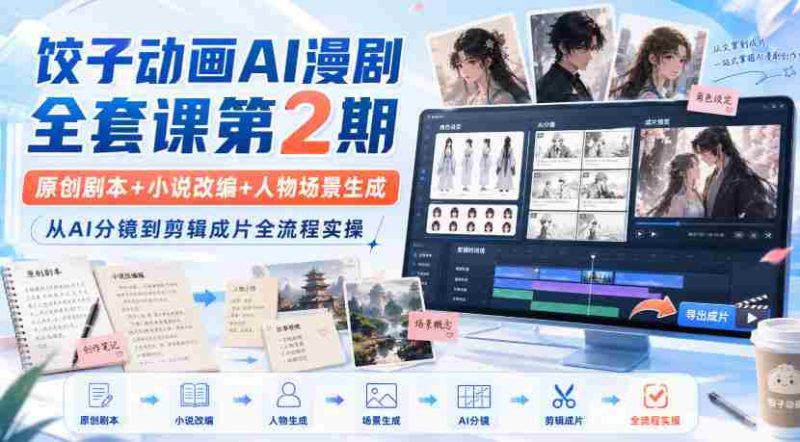 饺子动画AI漫剧全套课第2期:原创剧本+小说改编+人物场景生成,从AI分镜到剪辑成片全流程实操-OG资源站