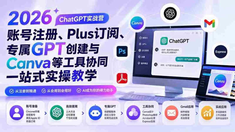 （19924期）2026 ChatGPT实战营；账号注册、Plus订阅、专属GPT创建与Canva等工具协同一站式实操教学-OG资源站