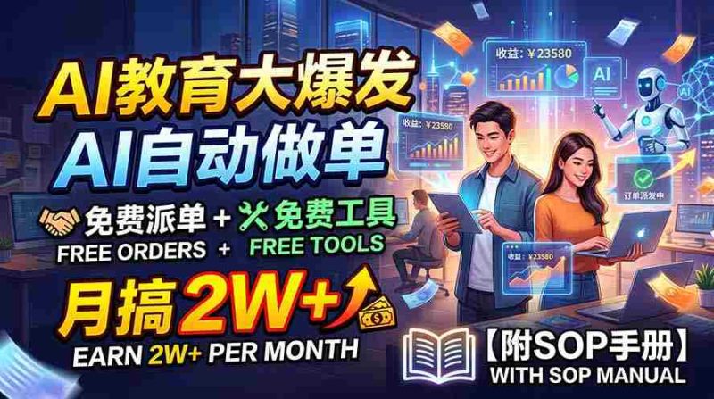 (19731期)AI教育大爆发,AI自动做单,免费派单+免费工具,月搞2W+【附SOP手册】-OG资源站