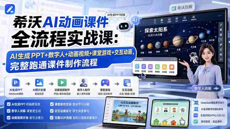 (19743期)希沃AI动画课件全流程实战课:AI生成PPT+数字人+动画视频+课堂游戏+交互动画,完整跑通课件制作流程-OG资源站