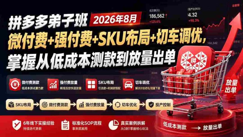 (19746期)拼多多弟子班2026年8月:微付费+强付费+SKU布局+切车调优,掌握从低成本测款到放量出单-OG资源站