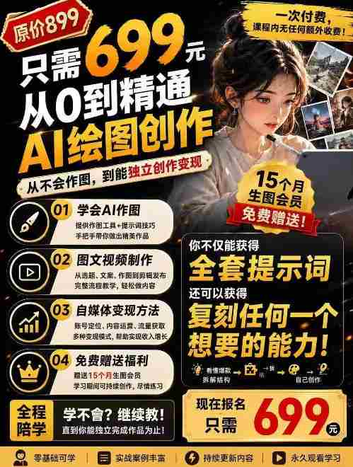抖音10W粉丝博主的AI绘图教学,从0到精通AI绘图创作,从不会作图到能独立创作变现-OG资源站
