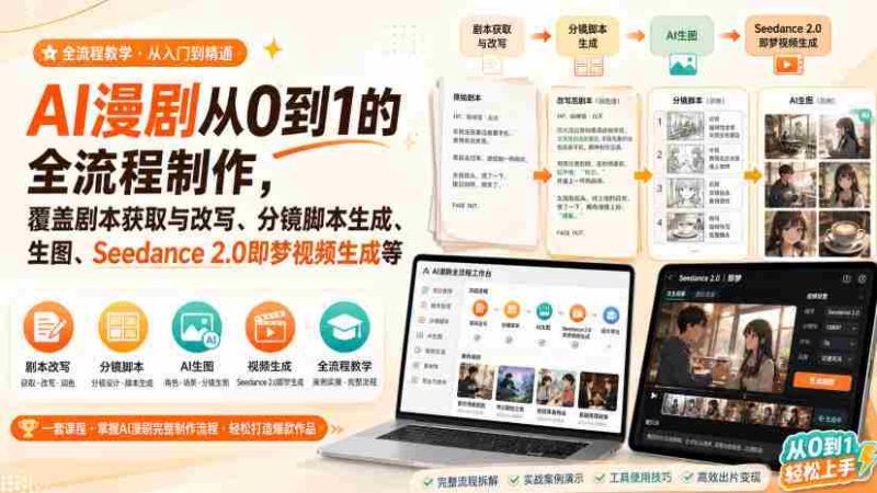 AI漫剧从0到1的全流程制作，覆盖剧本获取与改写、分镜脚本生成、角色场景生图与三视图、Seedance 2.0即梦视频生成（PDF版）-OG资源站