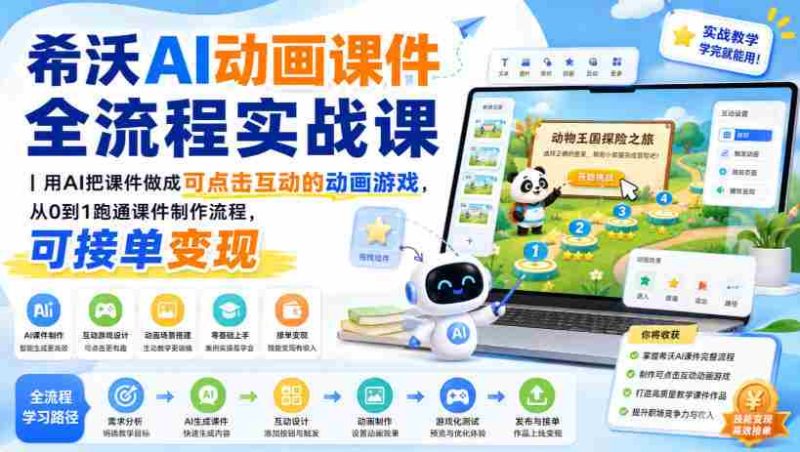 希沃AI动画课件全流程实战课|用AI把课件做成可点击互动的动画游戏,从0到1跑通课件制作流程,可接单变现-OG资源站