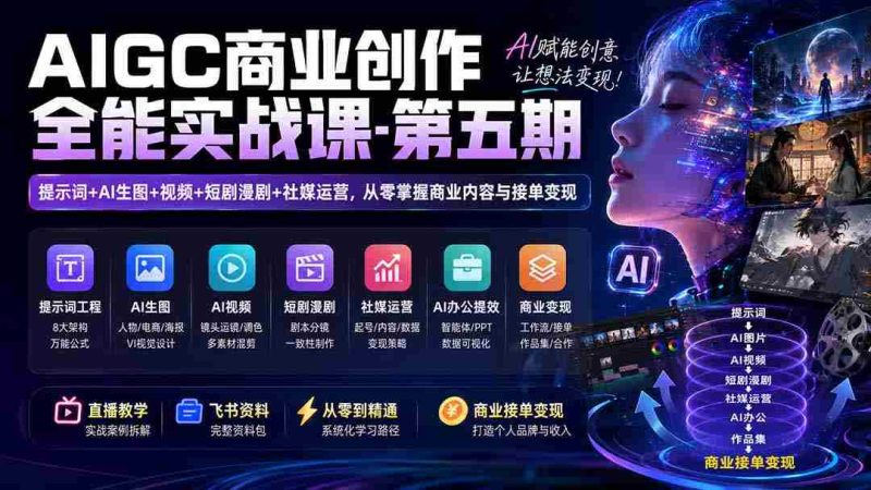 (19753期)AIGC商业创作全能实战课-第五期:提示词+AI生图+视频+短剧漫剧+社媒运营,从零掌握商业内容与接单变现-OG资源站