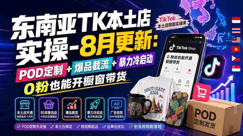 （19963期）东南亚TK本土店实操-8月更新：POD定制+爆品截流+暴力冷启动，0粉也能开橱窗带货-OG资源站