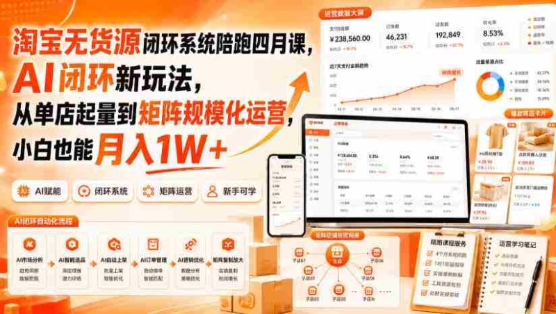 淘宝无货源闭环系统陪跑四月课,AI闭环新玩法,从单店起量到矩阵规模化运营,小白也能月入1W+-OG资源站
