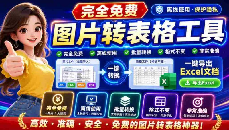 (19972期)图片表格识别提取工具,支持一键从图片中智能提取表格并导出Excel文件,可离线免网运行,FastTableOCR-OG资源站
