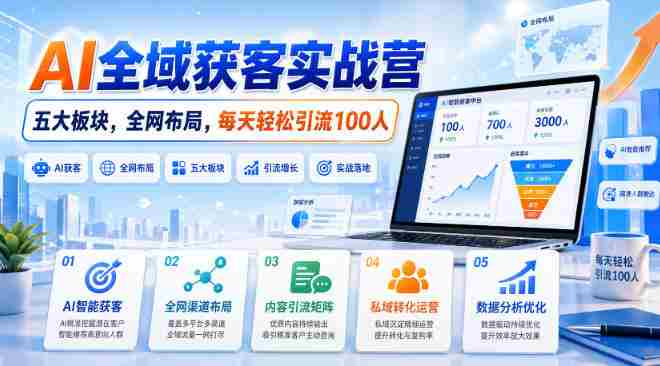 AI全域获客实战营,五大板块,全网布局,每天轻松引流100人-OG资源站