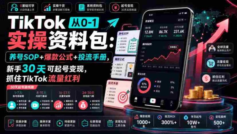 TikTok从0-1实操资料包：养号SOP+爆款公式+投流手册，新手30天可起号变现，抓住TikTok流量红利-OG资源站