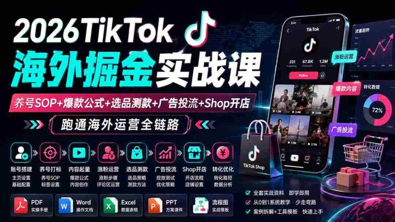 (19973期)2026TikTok海外掘金实战课——养号SOP+爆款公式+选品测款+广告投流+Shop开店,跑通海外运营全链路-OG资源站