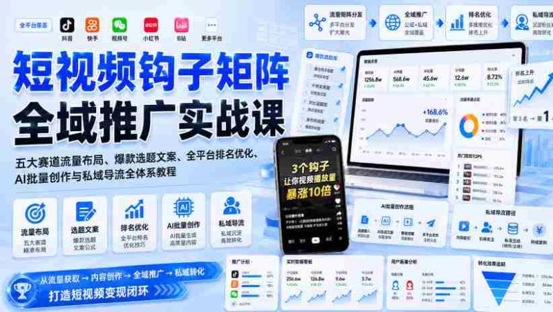 短视频钩子矩阵全域推广实战课|五大赛道流量布局、爆款选题文案、全平台排名优化、AI批量创作与私域导流全体系教程-OG资源站