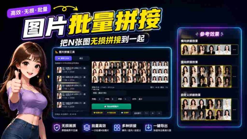 （20005期）图片批量拼接，把N张图无损拼接到一起，支持横向、竖向、自定义等功能-OG资源站