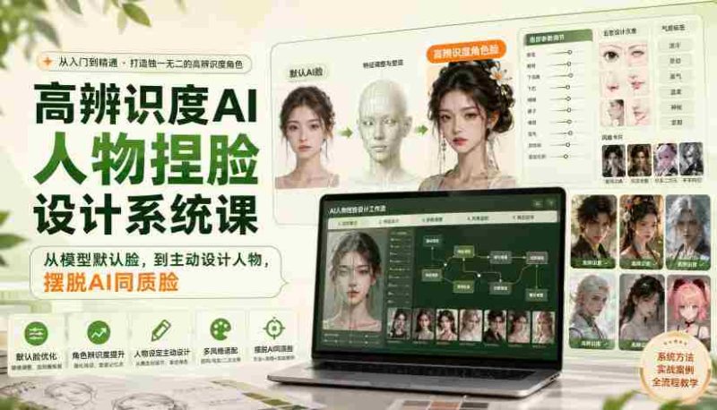 高辨识度AI人物捏脸设计系统课，从模型默认脸，到主动设计人物，摆脱AI同质脸-OG资源站