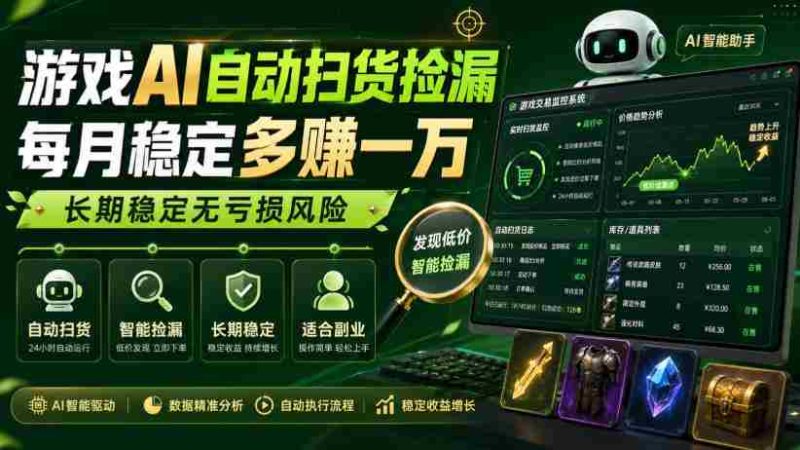 游戏AI自动扫货捡漏,每月稳定多賺1W,长期稳定无亏损风险!【揭秘】-OG资源站