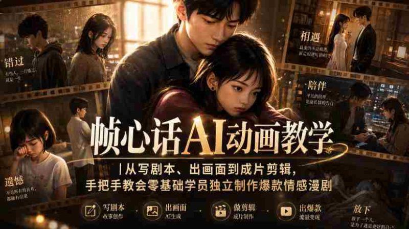 帧心话AI动画教学|从写剧本、出画面到成片剪辑,手把手教会零基础学员独立制作爆款情感漫剧-OG资源站