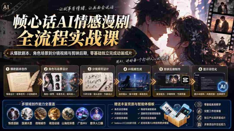 （20036期）帧心话AI情感漫剧全流程实战课：从爆款剧本、角色场景到分镜视频与剪映后期，零基础独立完成动画成片-OG资源站