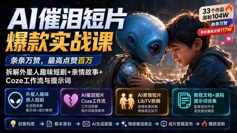 (20038期)AI催泪短片爆款实战课:条条万赞,最高点赞百万,拆解外星人趣味短剧+亲情故事+Coze工作流与提示词-OG资源站