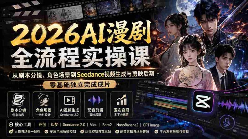 （20042期）2026AI漫剧全流程实操课：从剧本分镜、角色场景到Seedance视频生成与剪映后期，零基础独立完成成片-OG资源站