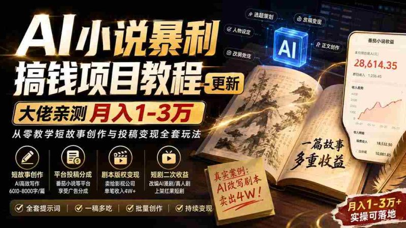 （20044期）AI小说暴利搞钱项目教程-更新，大佬亲测月入1-3万，从零教学短故事创作与投稿变现全套玩法-OG资源站